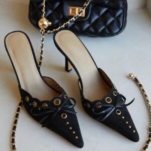 jasmyn mid heel mule pumps in black 11