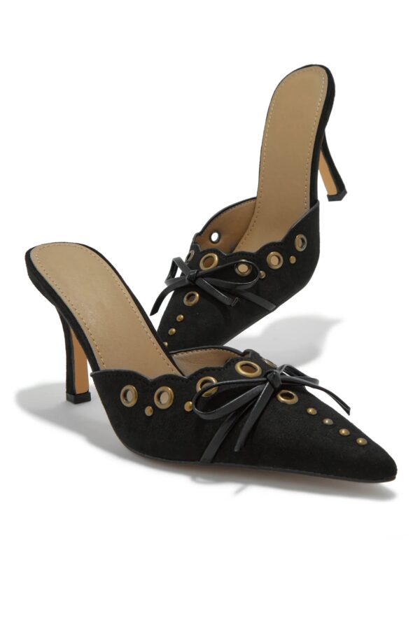 jasmyn mid heel mule pumps in black 14