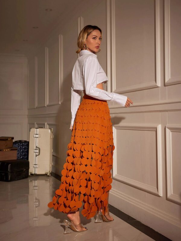nyx circle cutout fringe skirt in orange 15