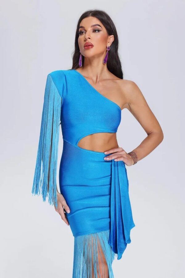 razeh asymmetric tassel bandage dress 2