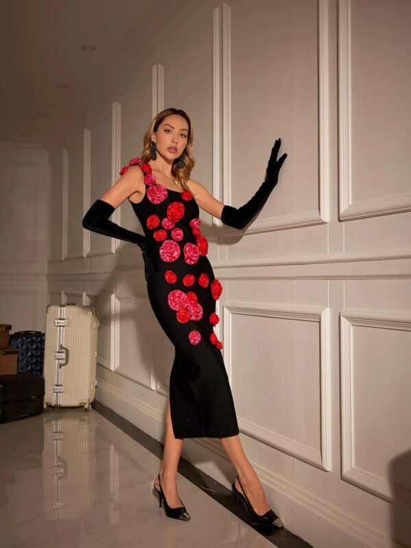 ventura one shoulder flower bandage dress 15