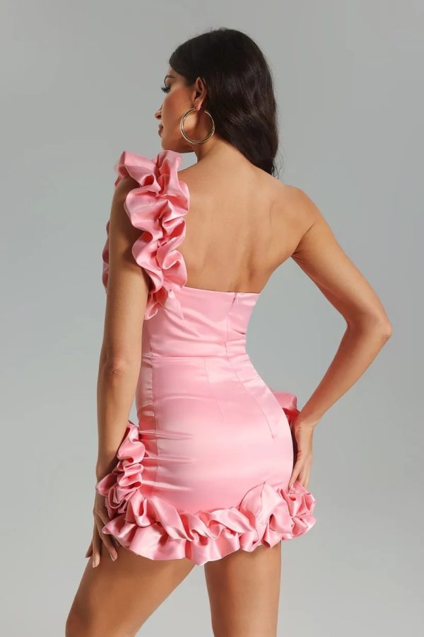 demi one shoulder satin mini dress pink 15