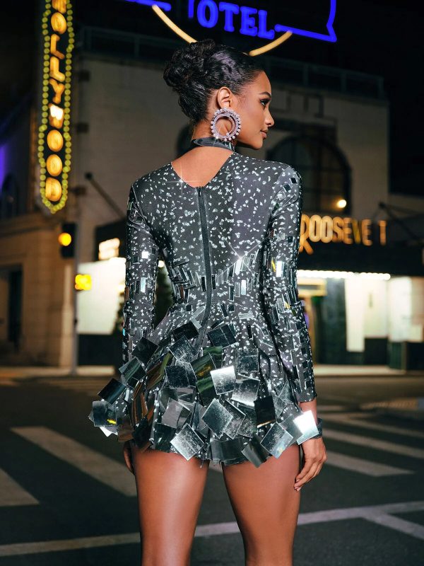 ella long sleeve embellished mini dress in black 21