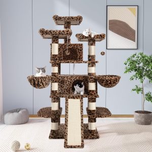 luxury leopard pattern cat tree with scratching post 12