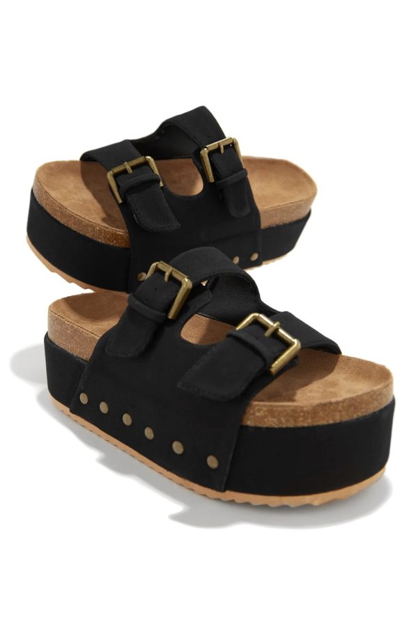 platform slip on sandals in black 12
