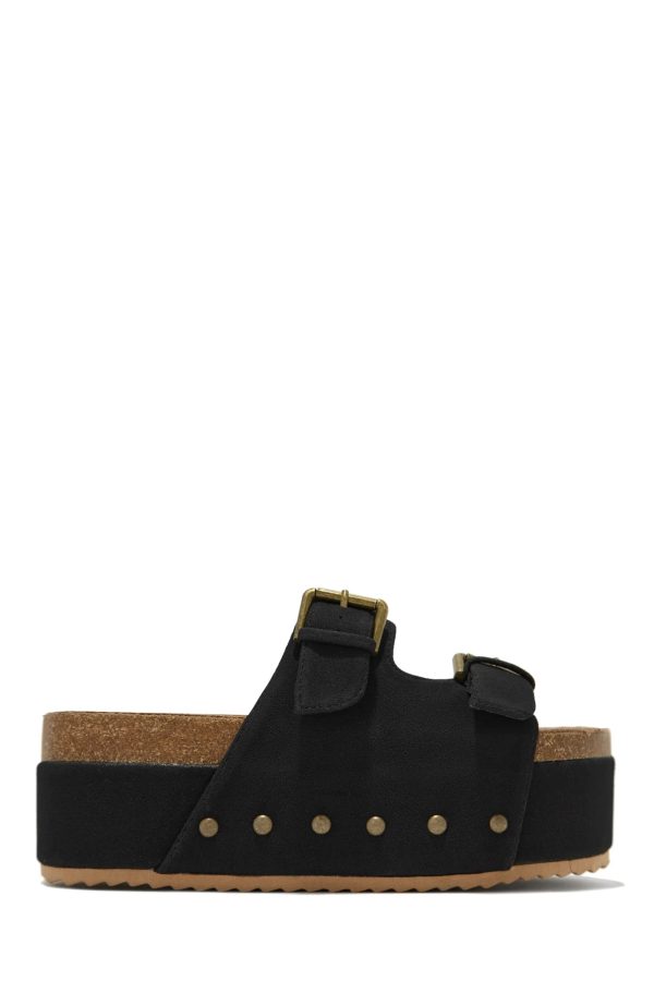platform slip on sandals in black 14