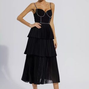 meredith black diamond ruched midi dress 11