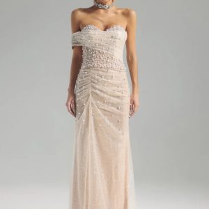 patsy strapless pearl mesh maxi dress 11
