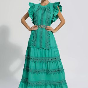 treasure green embroidered belted maxi dress 11
