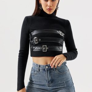 mitzi belts mock neck top 11
