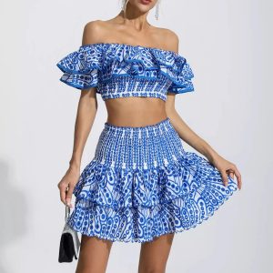 dorothy blue floral ruffle off shoulder set 11