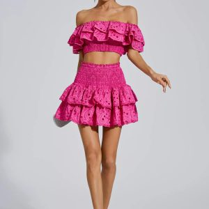 dorothy pink floral ruffle off shoulder set 16