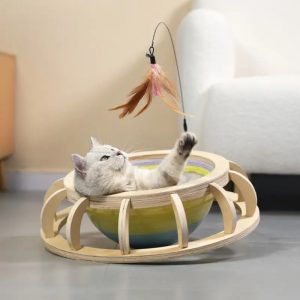 double layer solid wood cat nest 1