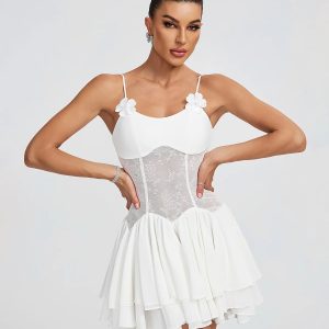 dove flower detail corset mini dress 11