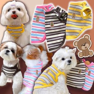 striped breathable bear knitted pet vest 11