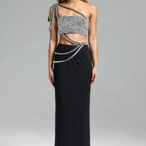 vlafa diamante one shoulder top skirt set 11