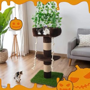 55″ cat tree with removable leaves & cozy top perch 100