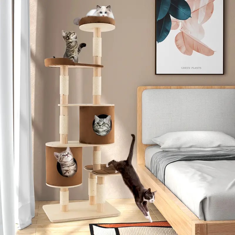 75 multi layer wooden cat tree with two condos 11