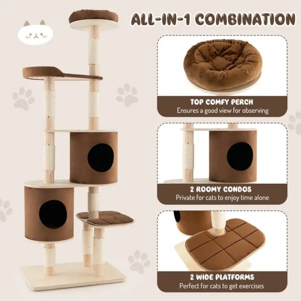 75 multi layer wooden cat tree with two condos 17
