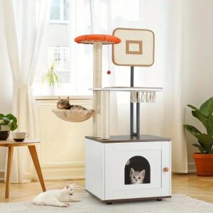 basketball themed 2 in 1 cat tree with litter box 11