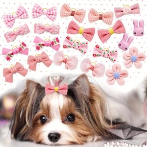 floral plaid pattern handmade dog hair bows 11