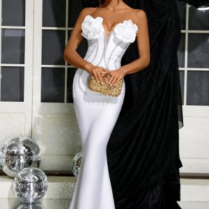 bruna strapless crystal flower bandage dress in white 11