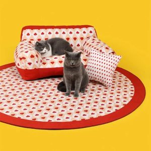 retro red heart poker fully support dog sofa bed 11