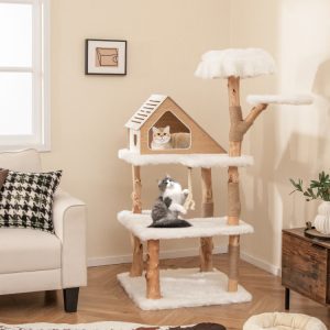 60 modern wooden cat tree with 2 perches & house 11 60 modern wooden cat tree with 2 perches & house 11