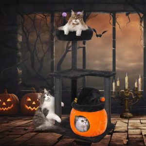 44.8 gothic cat tree with scratching posts & pumpkin condo 11 44.8 gothic cat tree with scratching posts & pumpkin condo 11