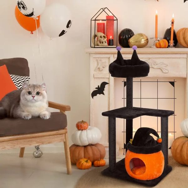 44.8 gothic cat tree with scratching posts & pumpkin condo 12