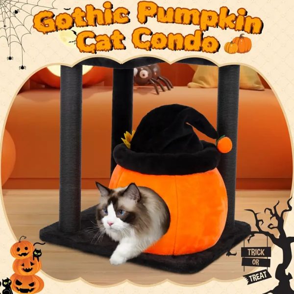 44.8 gothic cat tree with scratching posts & pumpkin condo 15