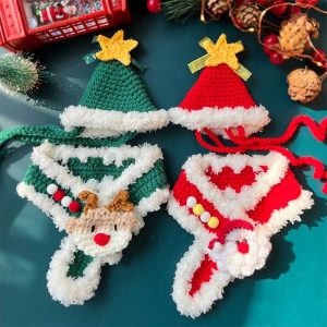 christmas knitted hat scarf ornament dog & cat accessory 12