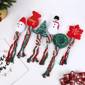 christmas linen cotton rope teeth cleaning interactive plush dog toy 11