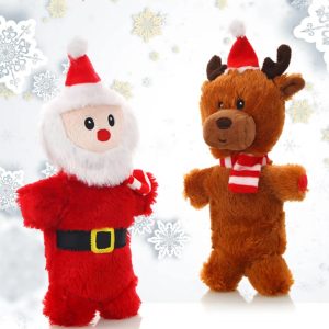 christmas santa claus & reindeer plush squeaky dog toy 11
