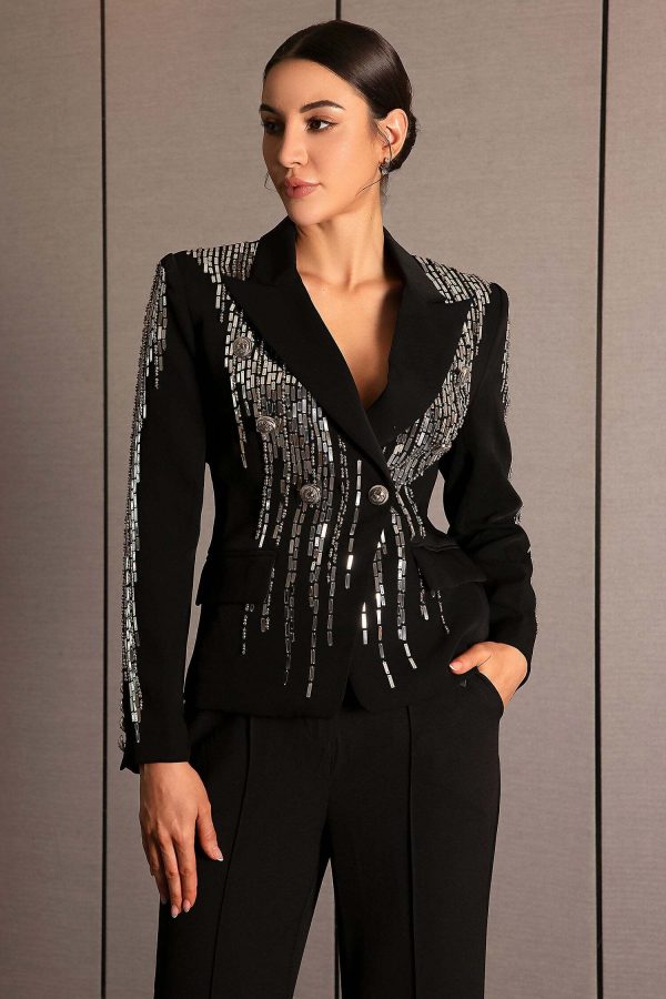 faidra metallic beaded double breasted blazer 14