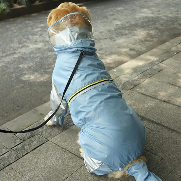 four legged tail coverage waterproof reflective strap dog raincoat 15