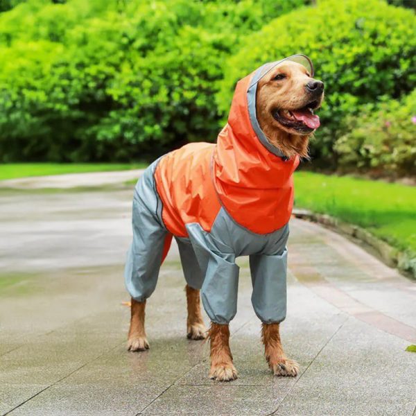 four legged tail coverage waterproof reflective strap dog raincoat 16