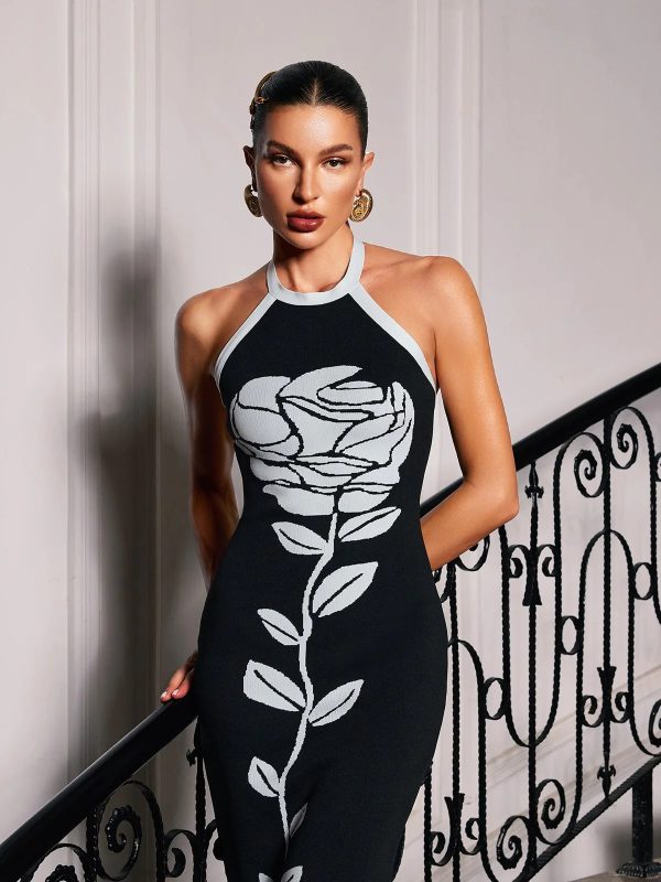 gifford halterneck flower bandage midi dress 13