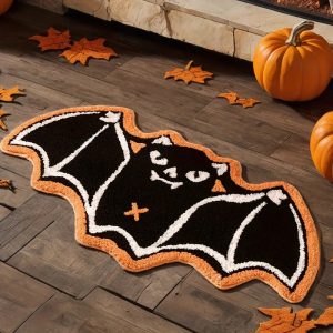 halloween black bat shaped non slip tufted rug 11