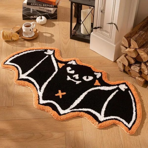 halloween black bat shaped non slip tufted rug 13