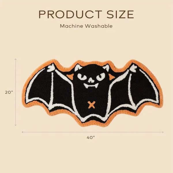 halloween black bat shaped non slip tufted rug 18