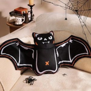 halloween black bat shaped throw pillow 11