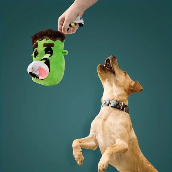 halloween squeaky plush dog toy green zombie 12