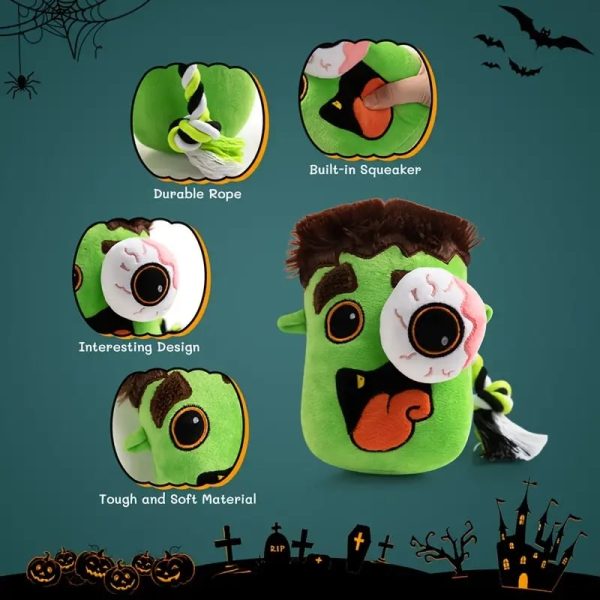 halloween squeaky plush dog toy green zombie 13