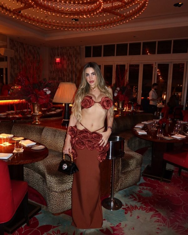 irma flower bandage skirt set in brown 900