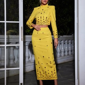 vallea long sleeve pearl rhinestone skirt set 11