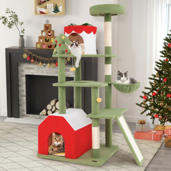 61 christmas cat tree with sisal scratching posts, gif box condo & house 13