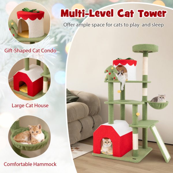 61 christmas cat tree with sisal scratching posts, gif box condo & house 14