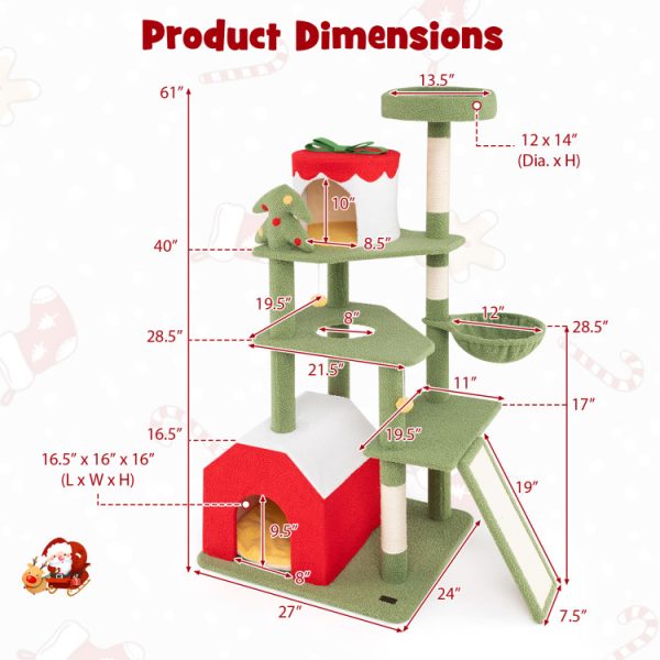 61 christmas cat tree with sisal scratching posts, gif box condo & house 18