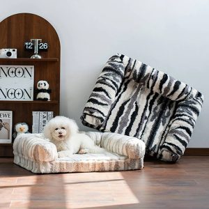 chic zebra pattern large warm washable orthopedic dog & cat sofa bed 11